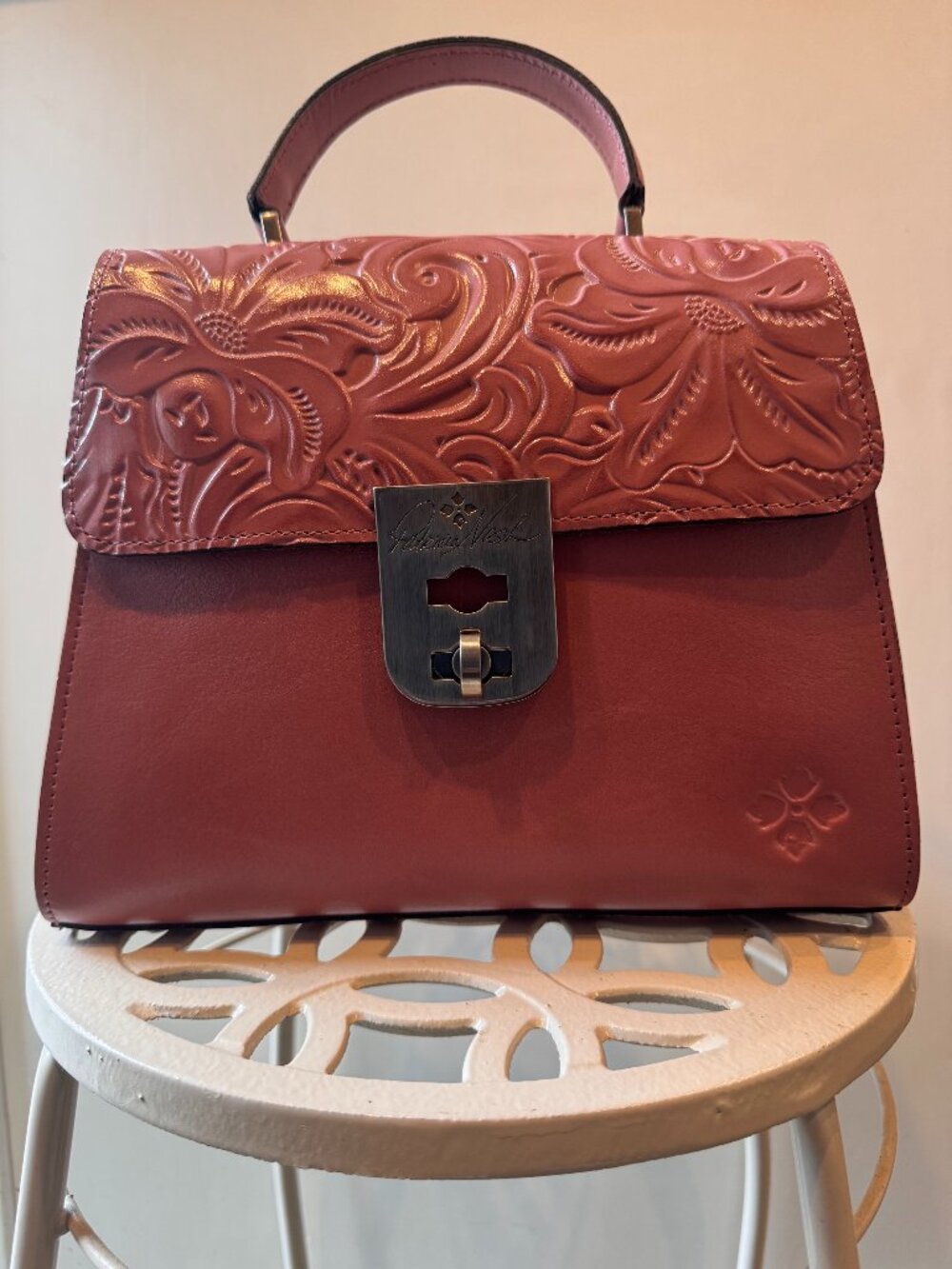 NWT Patricia Nash Chauny Satchel Old Rose Tooled Leather Crossbody